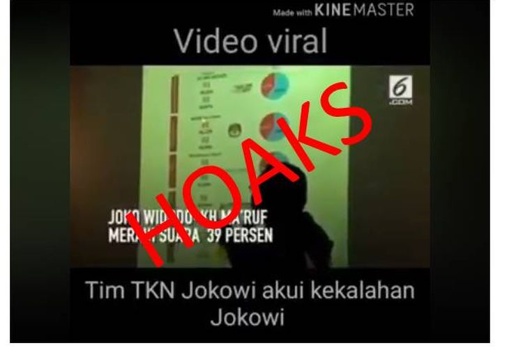 Hoaks video yang menampilkan TKN Jokowi-Maruf yang menyampaikan kekalahan paslon 01 dalam sebuah konpers.