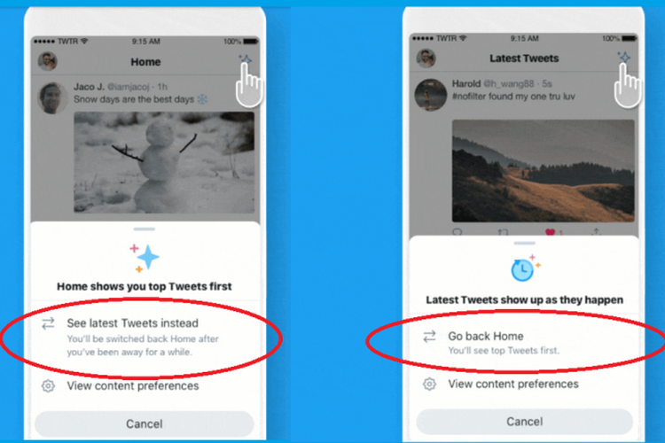 Fitur sparkle di Twitter yang bisa mengubah urutan linimasa Twitter lebih mudah.