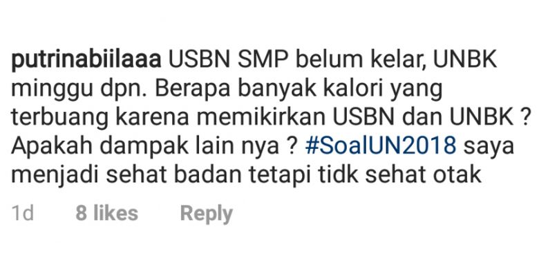 Ungguhan komentar siswi SMP yang menguatirkan UNBK yang akan diadakan minggu depan.