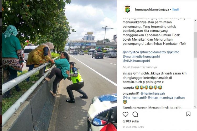 Polisi memberi peringatan akan menindak sopir bus yang menurunkan penumpang di jalan tol.