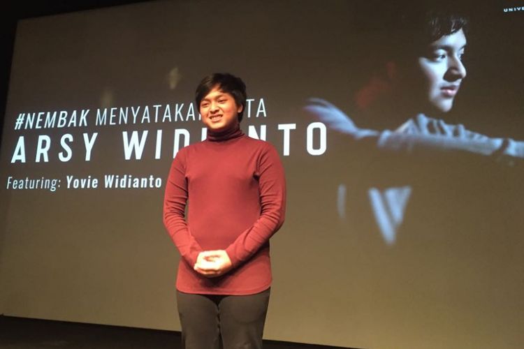 Arsy Widianto, putra Yovie Widianto, merilis singel perdana Nembak #MenyatakanCinta di XXI Lounge Plaza Senayan, Jakarta Pusat, Kamis (1/2/2018).