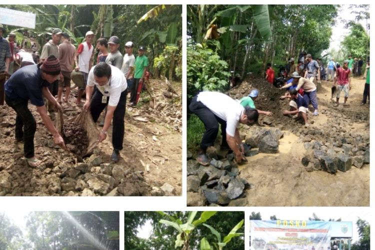 Masyarakat dan pejabat setempat melakukan perbaikan jalan menuju Puskesmas Sindangresmi, Kabupaten Pandeglang. Kondisi jalan yang menghubungkan Pasirlancar dan Sindangresmi tersebut rusak hingga sulit dilalui kendaraan.