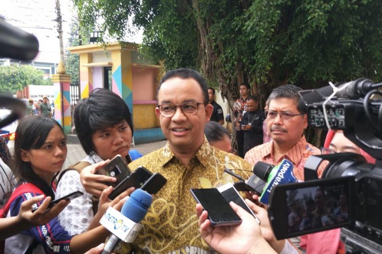 Gubernur DKI Jakarta Anies Baswedan di GOR Pasar Minggu, Jakarta Selatan, Jumat (22/2/2019).