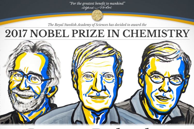 Jacques Dubochet, Joachim Frank, dan Richard Henderson memenangkan penghargaan Nobel Kimia 2017.