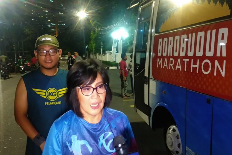 Ketua KG Pelari(an), Jashinta Maria Felycia, menghadiri kegiatan Road to Borobudur Marathon 2018, di Bentara Budaya Jakarta, Jumat (5/10/2018) malam.