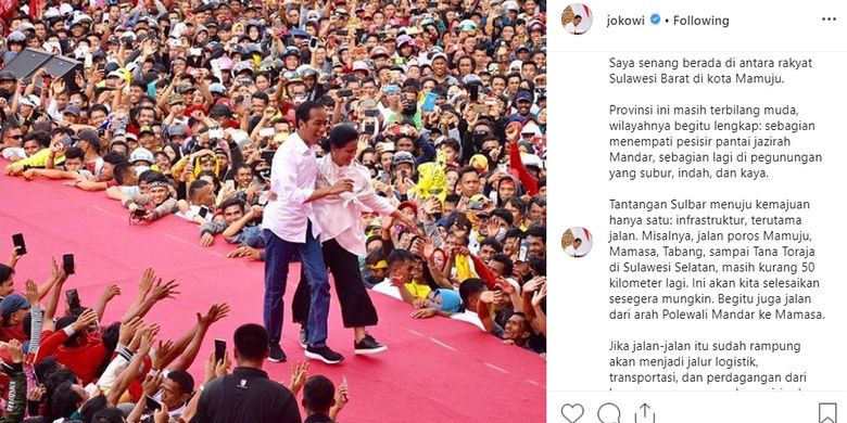 Tulisan capres petahana Joko Widodo dalam akun Instagram pribadinya.