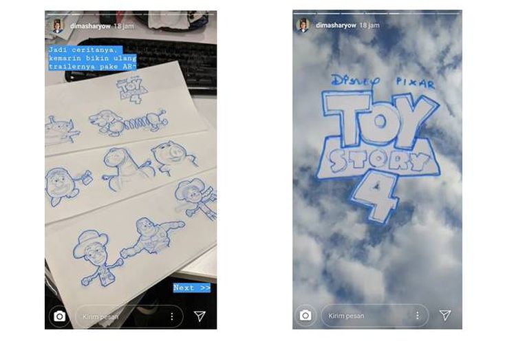 Beberapa sketch karakter Toy Story yang nantinya akan dijadikan video AR seperti teaser Toy Story 4.