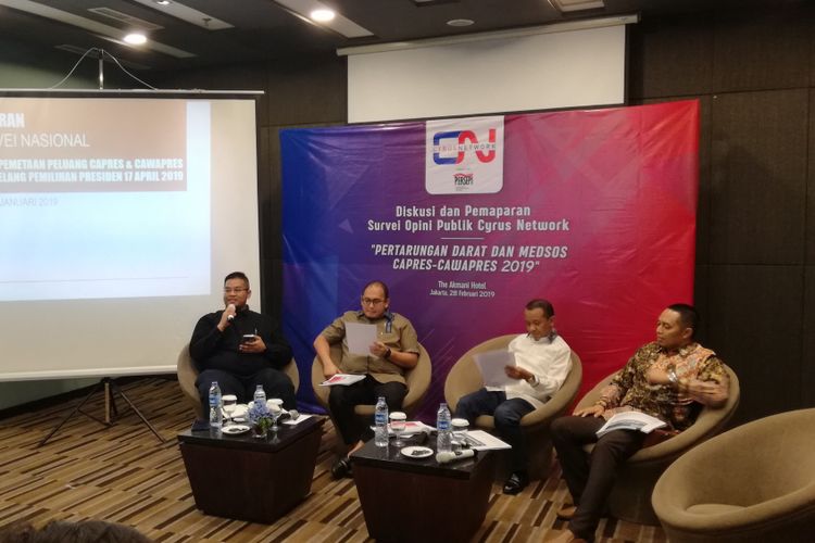 Survei Cyrus Network di Hotel Akmani, Jakarta, Kamis (28/2/2019) sore.