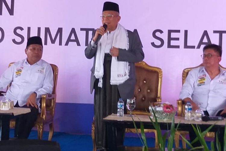 Calon Wakil Presiden (Cawapres) Maruf Amin saat menghadiri acara silaturahmi tim TKD Sumatera Selatan, di Palembang, Kamis (10/1/2019).