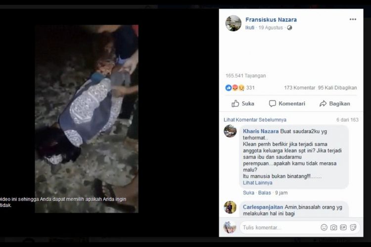 di video tampak seorang wanita yang diketahui bernama Kasiani Zebua (40), warga Desa Hiligawoni, Kecamatan Alasa, Kabupaten Nias Utara, Sumatera Utara, diikat dua orang pria.