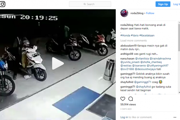 Cuplikan video mengenai bahayanya membonceng anak di jok depan sepeda motor tengah yang viral di media sosial. 