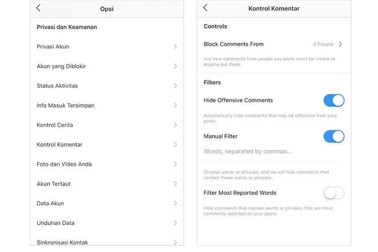 Cara mengaktifkan fitur penyaring komentar otomatis di Instagram