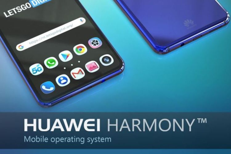 Ilustrasi gambar ponsel Huawei dengan OS Harmony