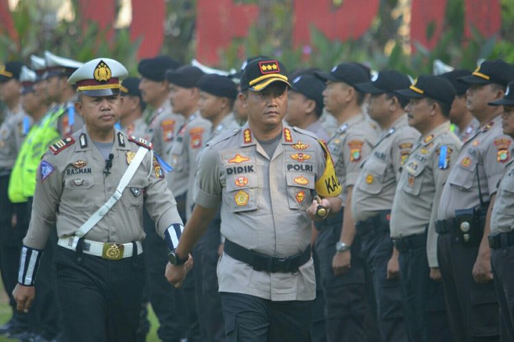 Kapolresta Depok, Kombes Pol Didik Sugiarto saat Apel Operasi Ketupat Jaya 2019, di Balai Kota Depok, Selasa (28/5/2019).