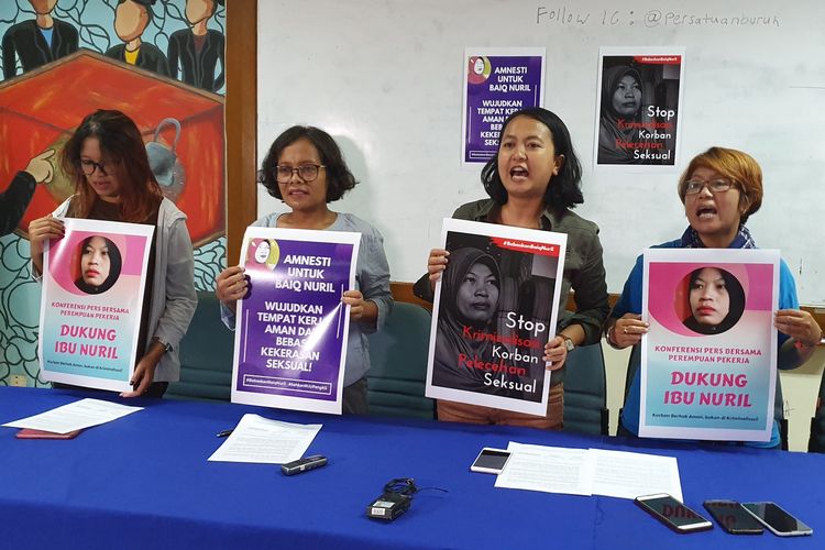 Organisasi Perempuan Mahardhika menyampaikan pernyataan sikap mendesak Amnesti untuk Baiq Nuril, Sabtu (6/7/2019).