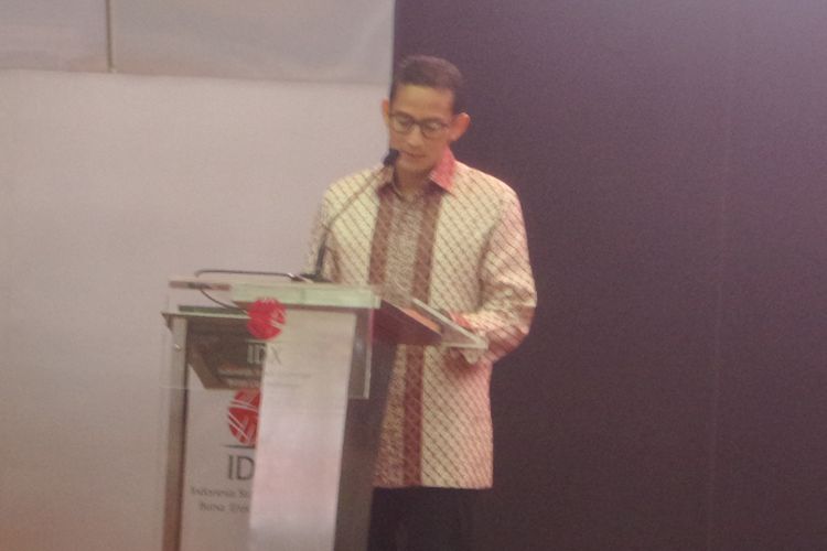Wakil Gubernur terpilih DKI Jakarta Sandiaga Uno saat menjadi pembicara di Bursa Efek indonesia (BEI), Senin (24/7/2017)
