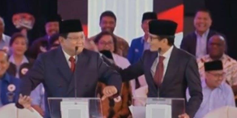 Prabowo melakukan tarian ketika debat pilpres 2019 pada Kamis (17/1/2019).
