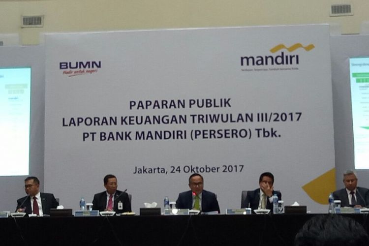 konferensi pers dan paparan publik Bank Mandiri di Jakarta, Selasa (24/10/2017).