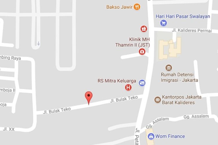 Peta Jalan Bulak Teko di Kalideres, Jakarta Barat.