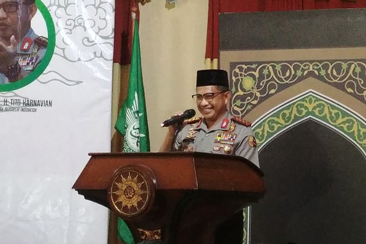Kapolri Jenderal polisi Tito Karnavian di pengajian bulanan Muhammadiyah, di Jakarta, Jumat (9/3/2018).