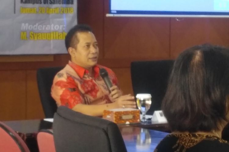 Wakil Ketua Umum Partai Gerindra Ferry Juliantono dalam diskusi di Universitas Indonesia, Salemba, Jakarta Pusat, Jumat (20/4/2018).
