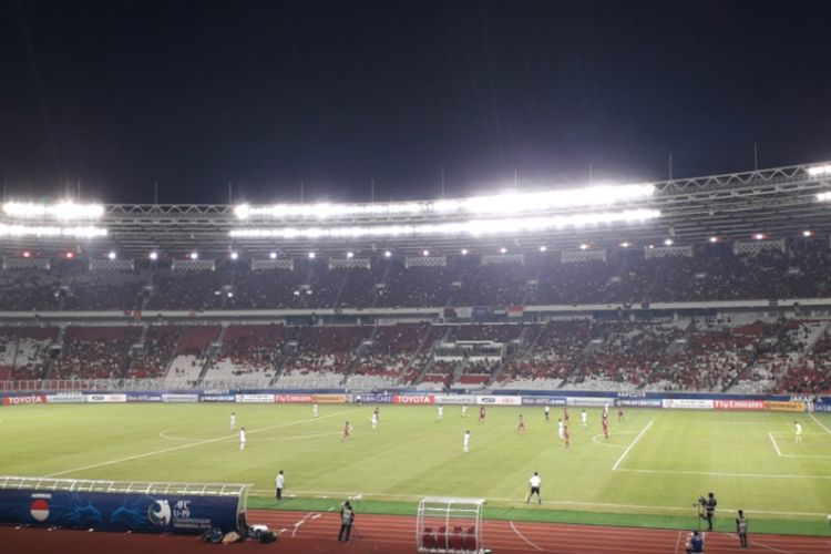 Laga Indonesia U-19 kontra Qatar U-19 yang merupakan laga lanjutan penyisihan Grup A Piala Asia U-19 di Stadion Utama Gelora Bung Karno, Jakarta, Minggu (21/10/2018).