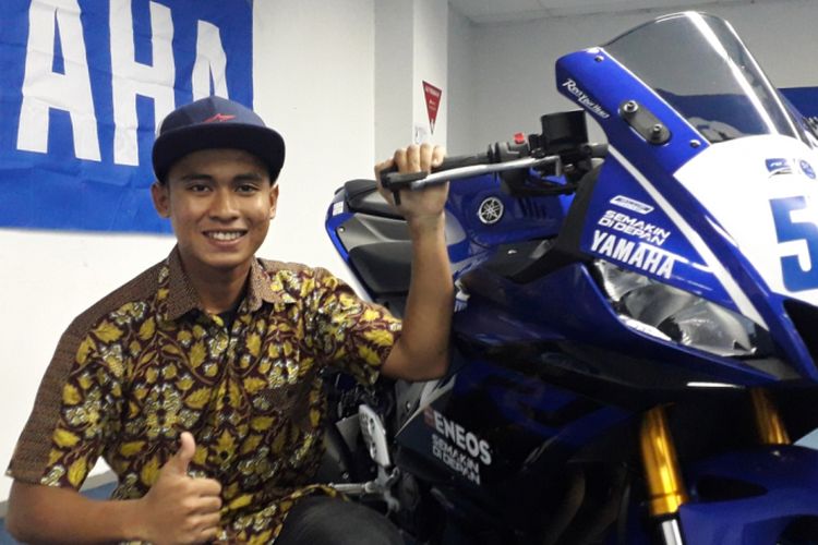 Pebalap binaan Yamaha Indonesia, Galang Hendra Pratama saat ditemui di sela acara peluncuran tim Yamaha Indonesia, di Jakarta, Jumat (1/3/2019).