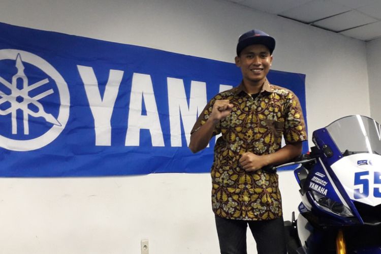 Pebalap binaan Yamaha Indonesia, Galang Hendra Pratama saat ditemui di sela acara peluncuran tim Yamaha Racing Indonesia, di Jakarta, Jumat (1/3/2019).