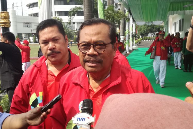 Jaksa Agung HM Prasetyo di Kejaksaan Agung, Jakarta, Kamis (12/7/2018).