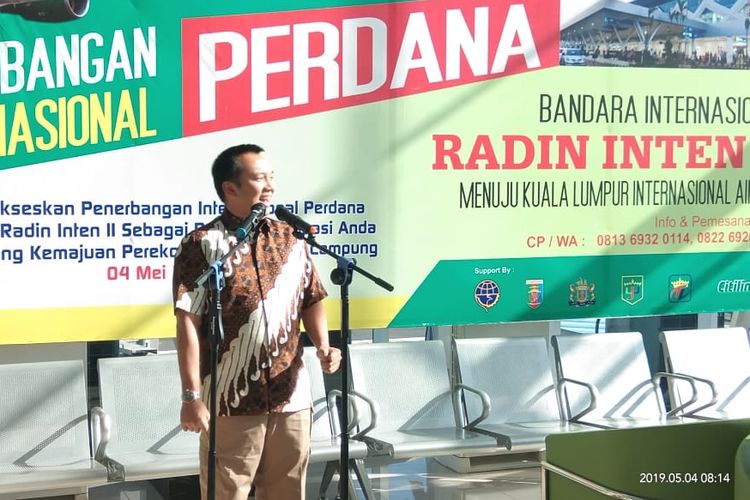 Gubernur Lampung Ridho Ficardo meresmikan penerbangan internasional Citilink dari Bandara Internasional Radin Intan II Lampung menuju Kuala Lumpur, Malaysia, Sabtu (4/5/2019).
