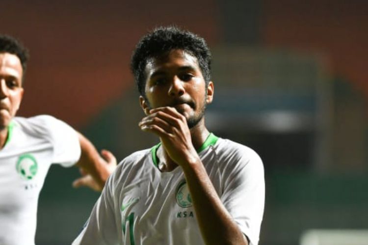 Pemain timnas U-19 Arab Saudi merayakan gol ke gawang Korea Selatan dalam final Piala Asia U-19 yang berlangsung di Stadion Pakansari, Cibinong, Minggu (4/11/2018). Dalam laga tersebut, Arab Saudi menang dengan skor 2-1.