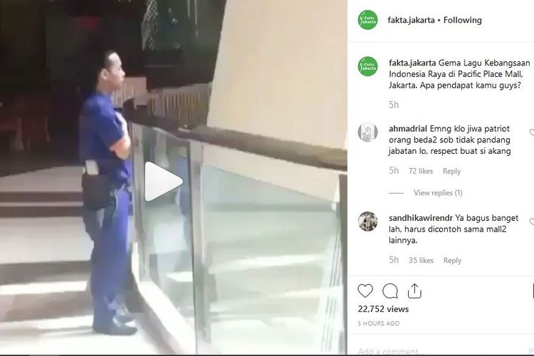 Petugas di sebuah pusat perbelanjaan menyanyikan lagu Indonesia Raya viral di media sosial. 