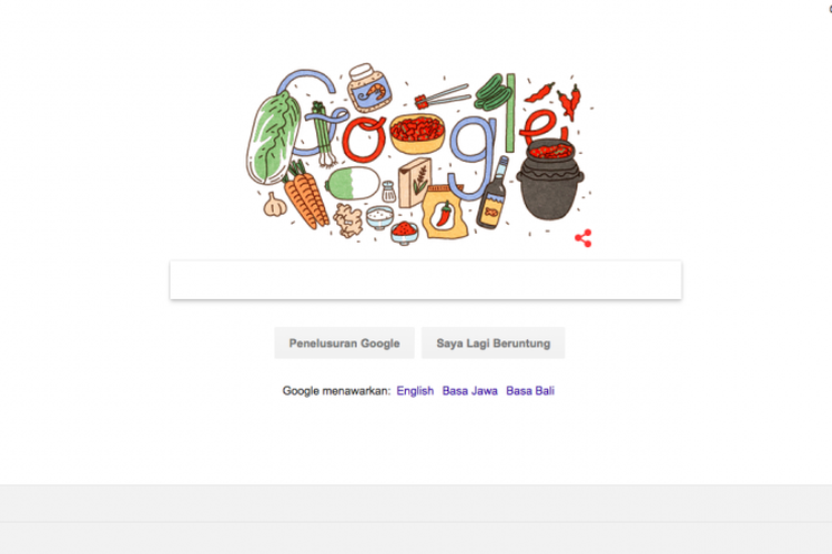 Google doodle hari ini, Selasa (22/11/2017) menampilkan makanan khas Korea, Kimchi.