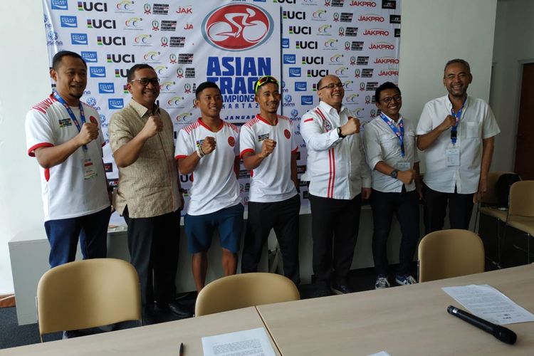Konferensi pers ajang balap sepeda Asian Track Championships 2019, di Jakarta International Velodrome, Rawamangun, Jakarta Timur, Senin (7/1/2019).