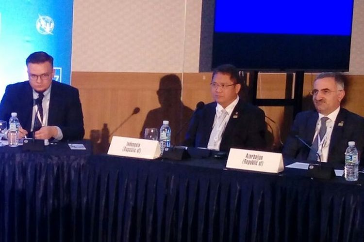 Menteri Komunikasi dan Informatika  Indonesia Rudiantara saat berbicara pada acara Ministers Rountable di ITU Telecom World 2017 di Busan, Korea Selatan, Selasa (26/9/2017).