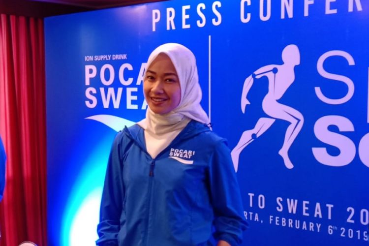 Alya Rohali menghadiri acara konferensi pers Pocari Sweat Sport Science di Hotel Atlet Century, Senayan, Jakarta Pusat, Rabu (6/2/2019).