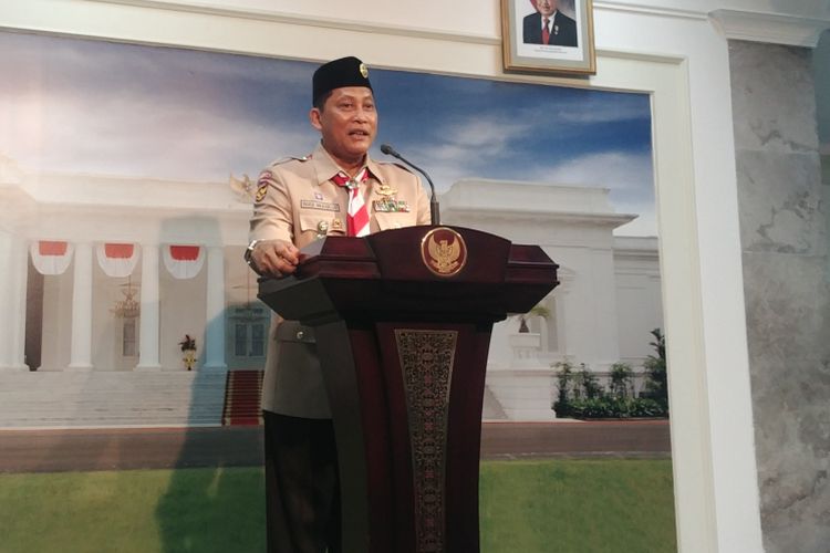 Budi Waseso usai dilantik Presiden Jokowi sebagai Ketua Kwarnas Pramuka, Kamis (27/12/2018).
