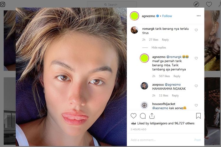 Bidik layar akun Instagram Agnez Mo atau Agnes Monica.