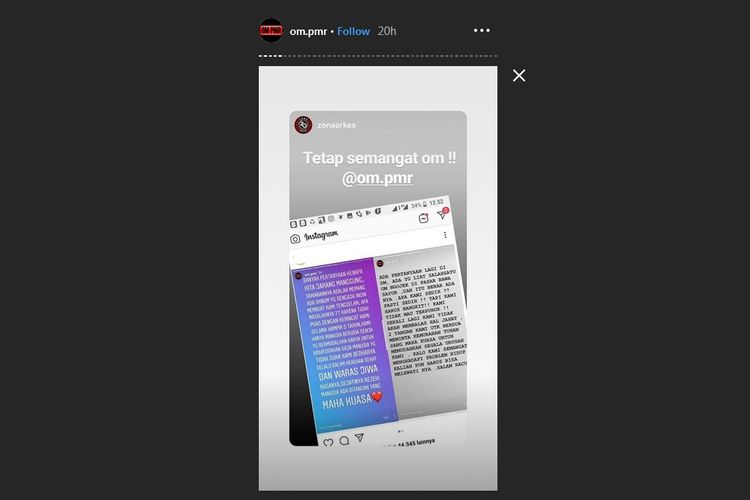 Bidik layar salah satu postingan Instagram Story OM PMR.