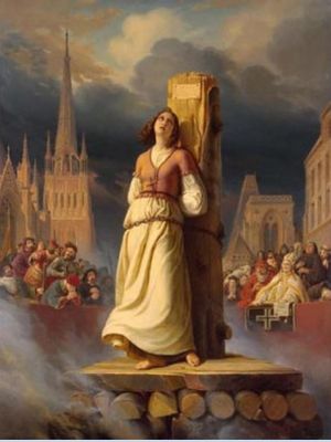 Ilustrasi Joan of Arc saat akan dieksekusi. (Biographyonline)