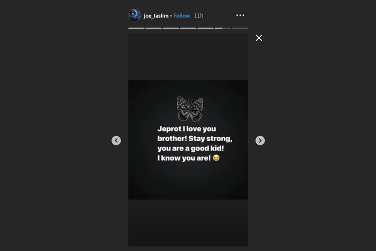 Postingan Instagram Story Joe Taslim untuk Jefri Nichol