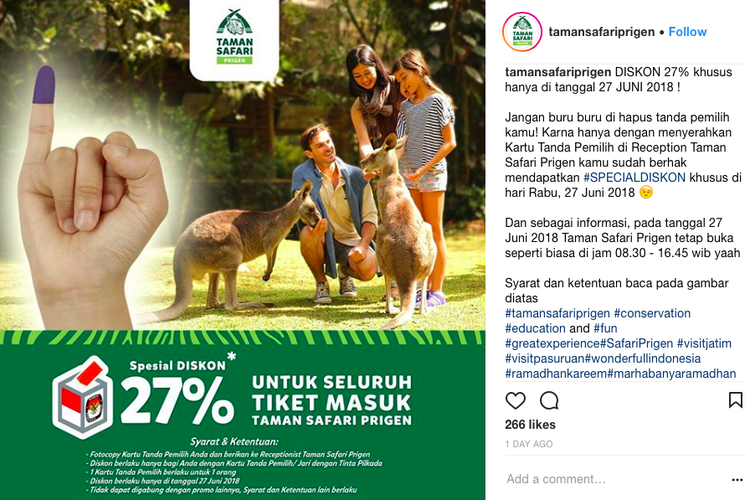 Usai Nyoblos Tunjukkan Tinta Di Jarimu Ke Taman Safari