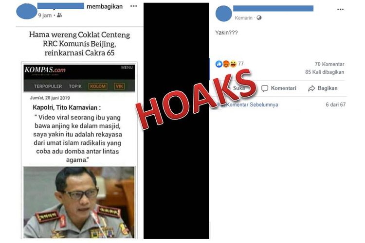 Hoaks yang menyerang Kapolri Tito Karnavian terkait kasus wanita bawa anjing masuk masjid.
