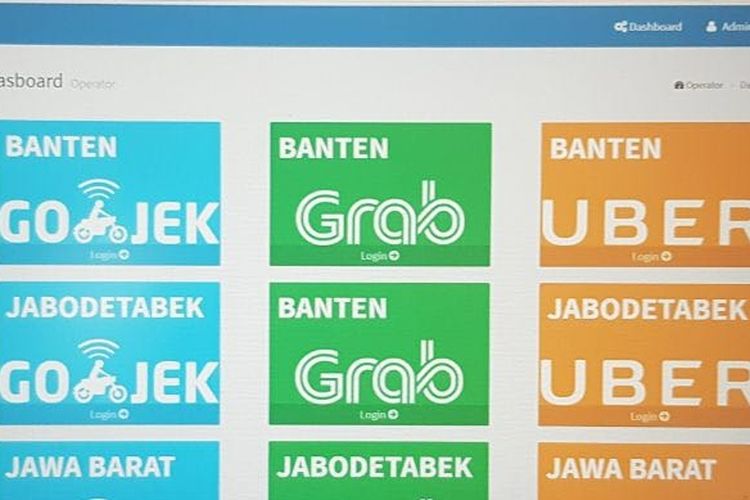Tampilan dashboard pengawas taksi online