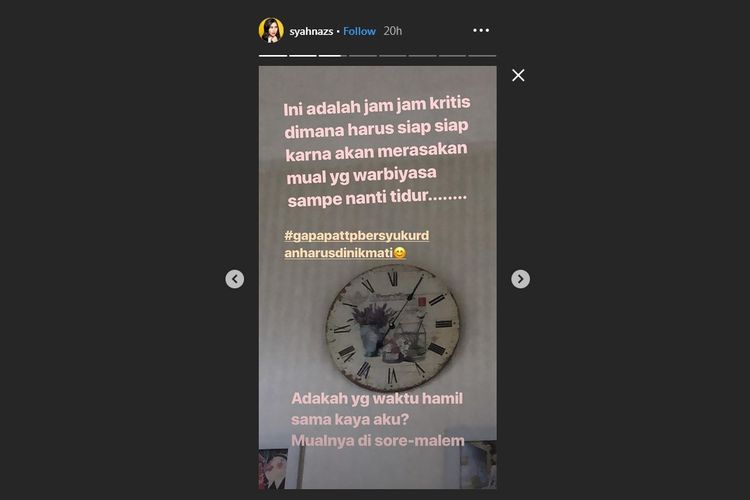 Bidik layar salah satu postingan Instagram Story Syahnaz Sadiqah.