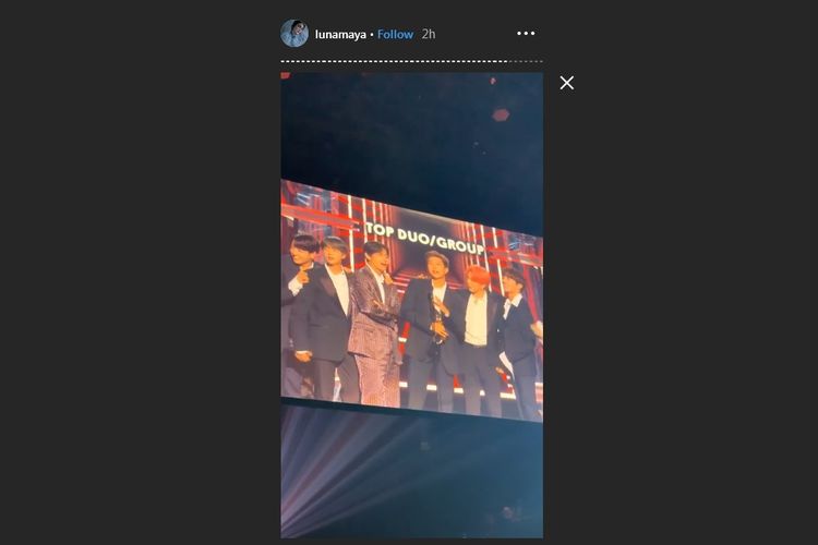 Bidik layar postingan Instagram Story Luna Maya saat menyaksikan BTS terima trofi penghargaan di Billboard Music Awards 2019 di Las Vegas, AS, Rabu (1/5/2019) waktu setempat.