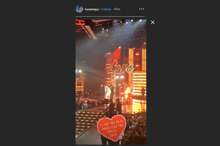 Bidik layar postingan Instagram Story Luna Maya saat menonton BTS di Billboard Music Awards 2019 di Las Vegas, AS, Rabu (1/5/2019) waktu setempat.