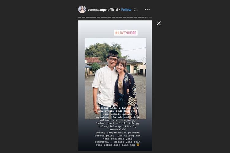 Postingan klarifikasi Vanessa Angel soal rumor perselisihan dengan ayahnya sendiri.