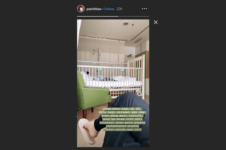 Salah satu postingan Instagram Story Putri Titian tentang listrik padam.