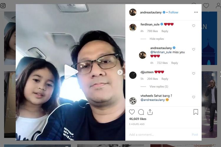 Bidik layar postingan Andre Taulany dalam akun Instagram miliknya.